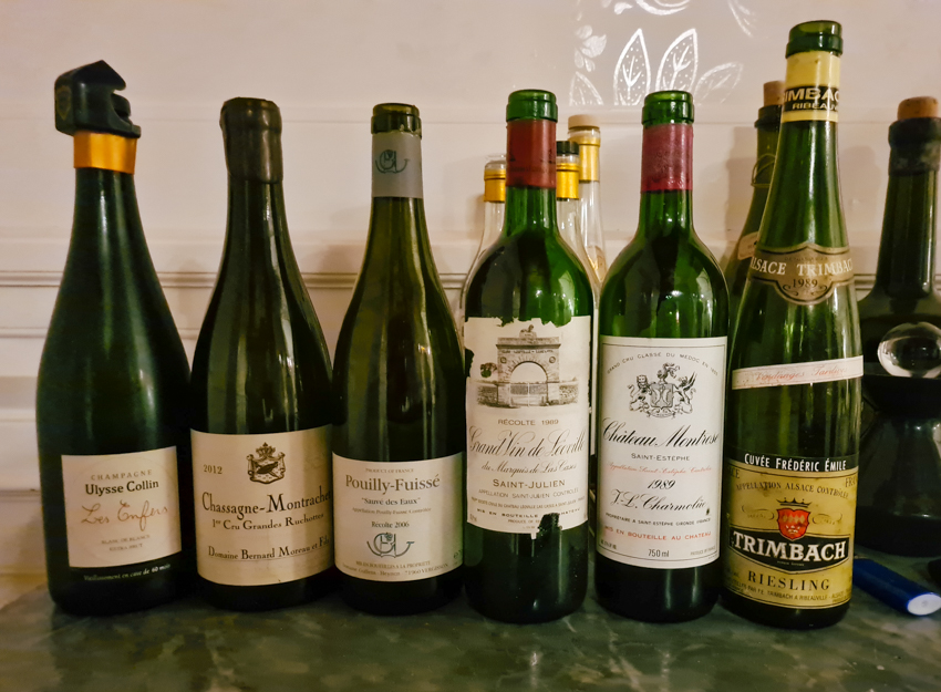 The line-up from a recent dinner with William in Beaune, including his 100-point Ulysse Colin Les Enfers, and two conversation-provoking mature Bordeaux